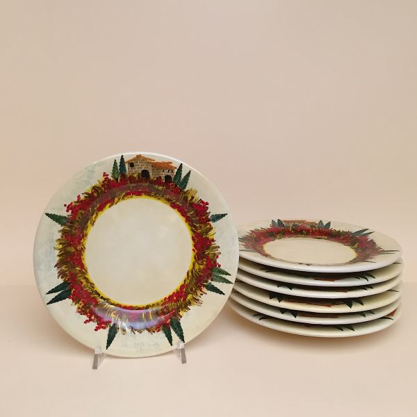SET OF FRUIT OR DESSERT PLATES OF CM. 22 DIAMETER; COLLINE TOSCANE (TUSCAN HILLS)